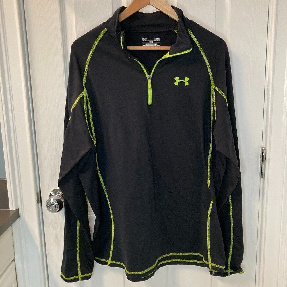 Under Armour ColdGear Loose Black with Green Accents 1/4 Zip Pullover Large